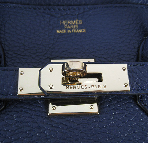 High Quality Fake Hermes Birkin 35CM Togo Leather Bag Dark Blue 6089